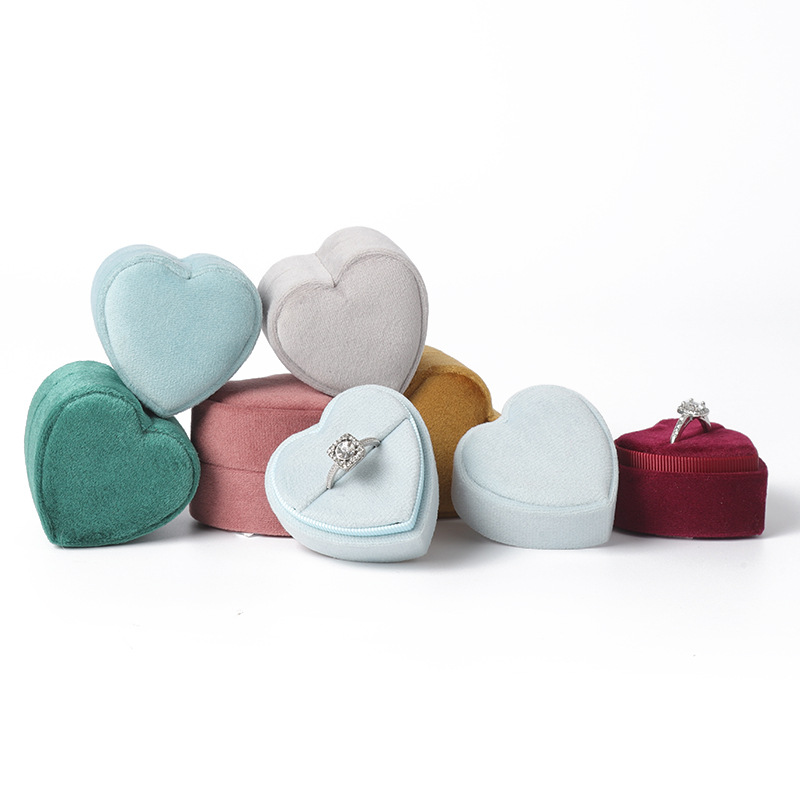 Caja de anillo coreana de terciopelo en forma de corazón, caja de colgante, caja de joyería de alta calidad, fábrica al por mayor en stock