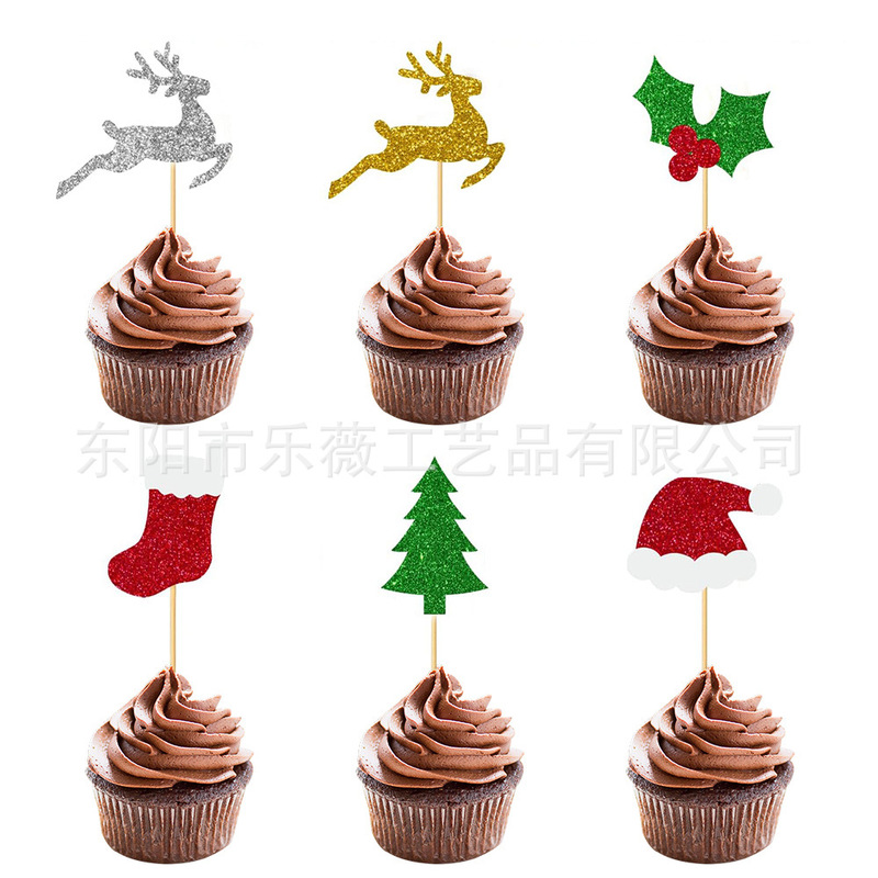 クリスマスケーキデコレーションクリスマスツリーサンタクロースグリッター紙ケーキインサートベーキングケーキフラグインサート|undefined