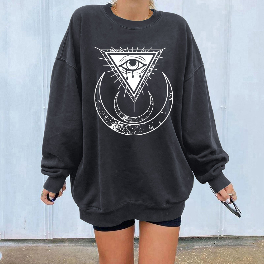 Maglione spazzolato con spalle scoperte, elemento strega horror, luna, terzo occhio, girocollo, manica lunga_voghion.com