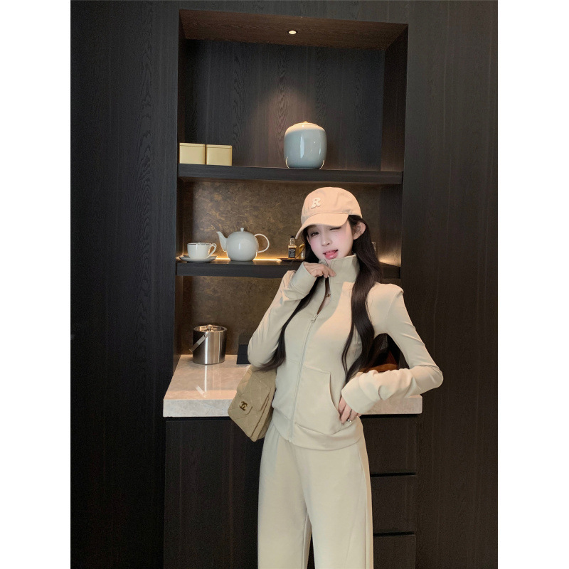 Xincoa Cleanfit Airport Walking Outfit Lulu Stretchy Velvet-Like Tencel Stand-Collar Top Set