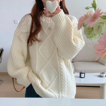 KANING韩版宽松慵懒风套头针织衫2025秋冬新款加厚粗针外穿毛衣女
