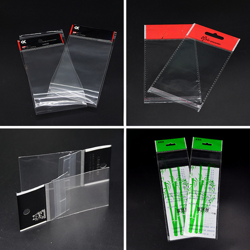 OPP self-adhesive bag card head bag white pearl film width 5~9CM transparent plastic packaging bag hanging hole bag 8 silk 100 pieces 