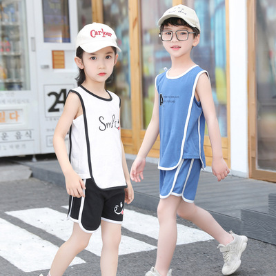 children vest suit summer Korean Edition Children's clothing Cotton girl leisure time camisole Western style Boy Sleeveless clothing shorts