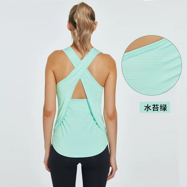 Cross-Border New Quick-Drying Sports Vest for Women to Wear Cross-Over Beautiful Back Yoga Wear Running Fitness Sleeveless Blouse Top