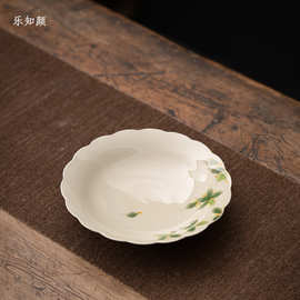 壶承釉下彩手绘桂花葵口盘盖碗茶壶底托陶瓷功夫茶具家用茶具配件