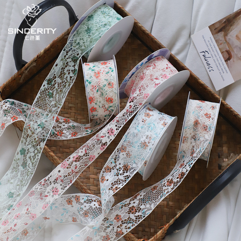 Siete colores, encaje de primavera, cinta de encaje, embalaje de flores, embalaje de regalo, regalo de bricolaje, material de floristería