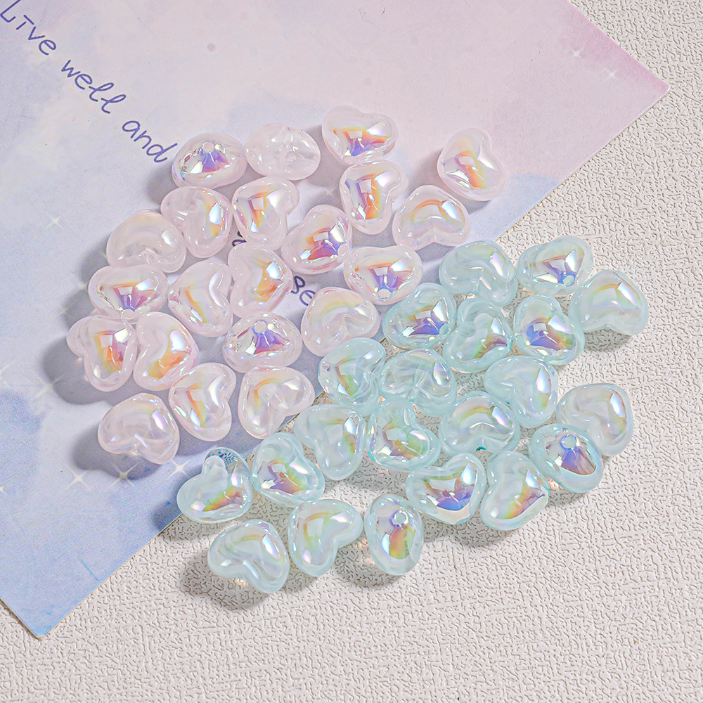 30 colores AB hilo de niebla transparente nube niebla a través del agujero amor cuentas brazaletes de bricolaje cadena de teléfono móvil material de joyería en forma de corazón