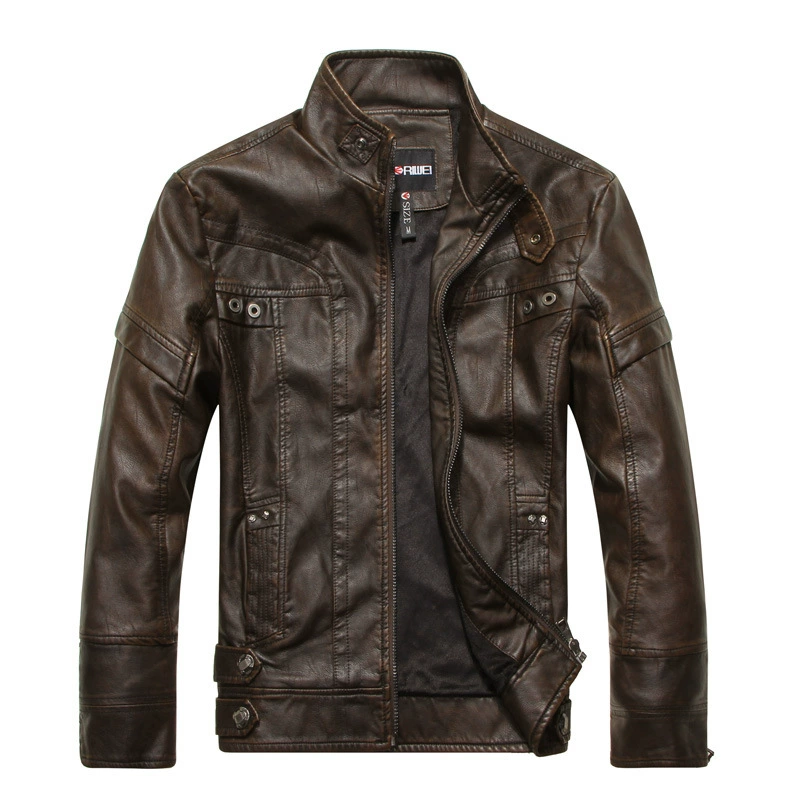 Men's PU Leather Motorcycle Jacket, Slim Fit, Velvet-Lined, European/American Style