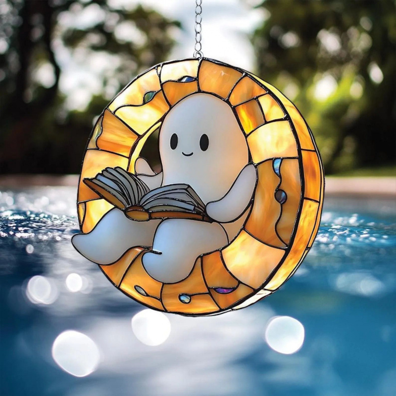 Ghost Reading Book Suncatcher Hanging Decor|undefined