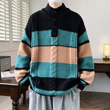 安洋日系慵懒风毛衣男2025秋冬新款潮流麻花针织衫半高领内搭衣服