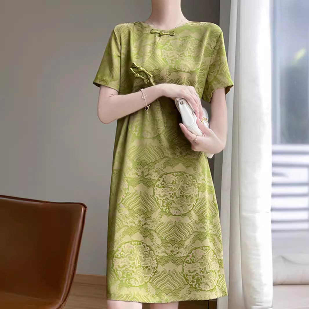 New Chinese-style Modernized Jacquard Cheongsam For Women 2024, High-end Exquisite Retro Short-sleeve With Buttoned_ecoleips.com