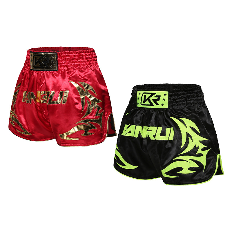 Kangrui fabricantes lucha pantalones cortos de boxeo pantalones cortos de entrenamiento de competición suave antiadherente boxeo Muay Thai MMA pantalones cortos