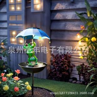 Bird Feeder Frog Umbrella Solar Street Light Outdoor with String Lights Garden Decoration Hummingbird Feeding Trough Light Night Light