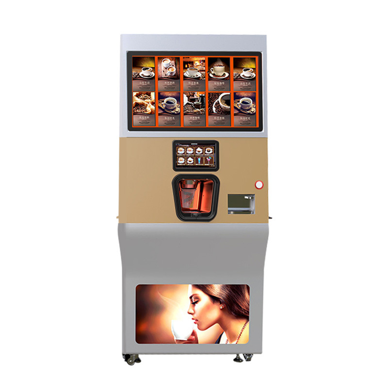 Máquina expendedora de café comercial de autoservicio, sin personal, con café recién molido, totalmente automática, máquina todo en uno para café y té con leche, sistema de advertencia tras el punto de venta