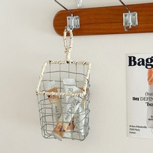 北欧日式铁丝编织零食面包水果杂物储物简约挂篮铁艺墙上置物架