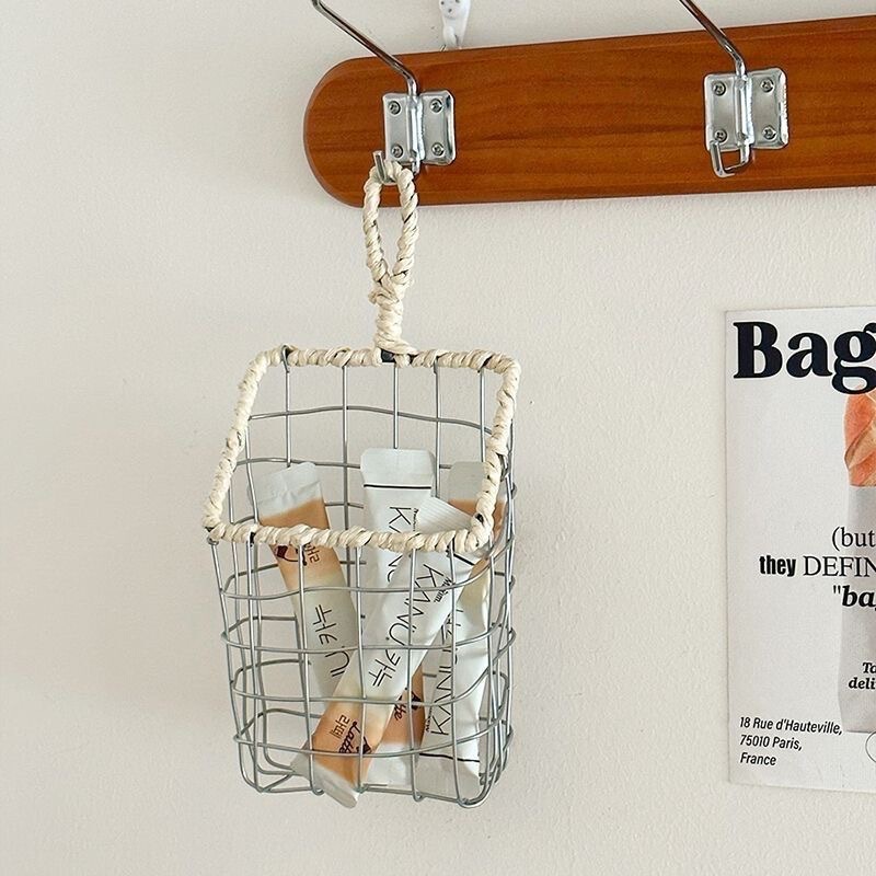 Scandinavian Japanese Wire Woven Snack Bread Fruit Sundry Storage Simple Hanging Basket Iron Wall Storage Rack