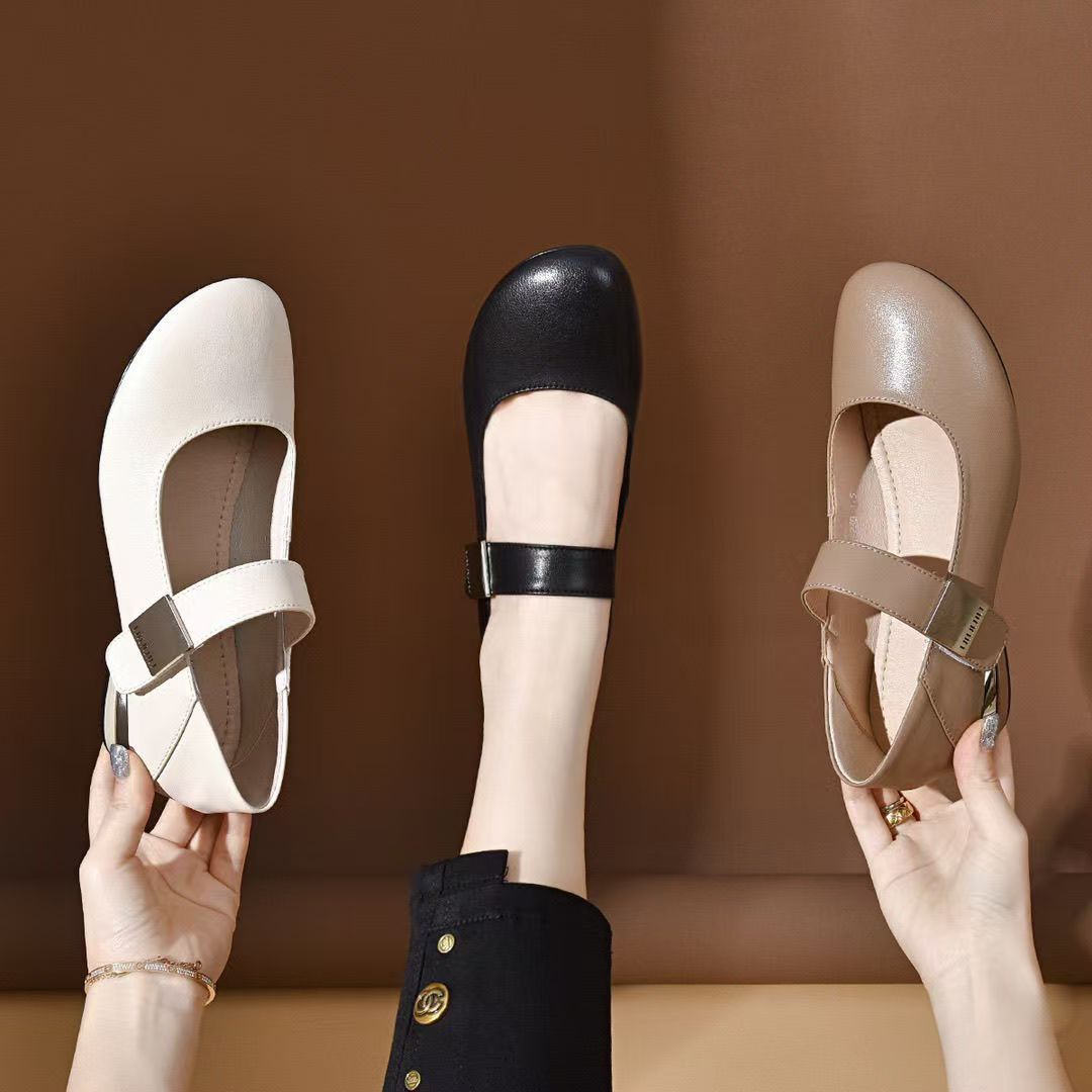 Comfortable Chunky Ballet Flats For Women Low Heel Round Toe Shoes_voghion.com