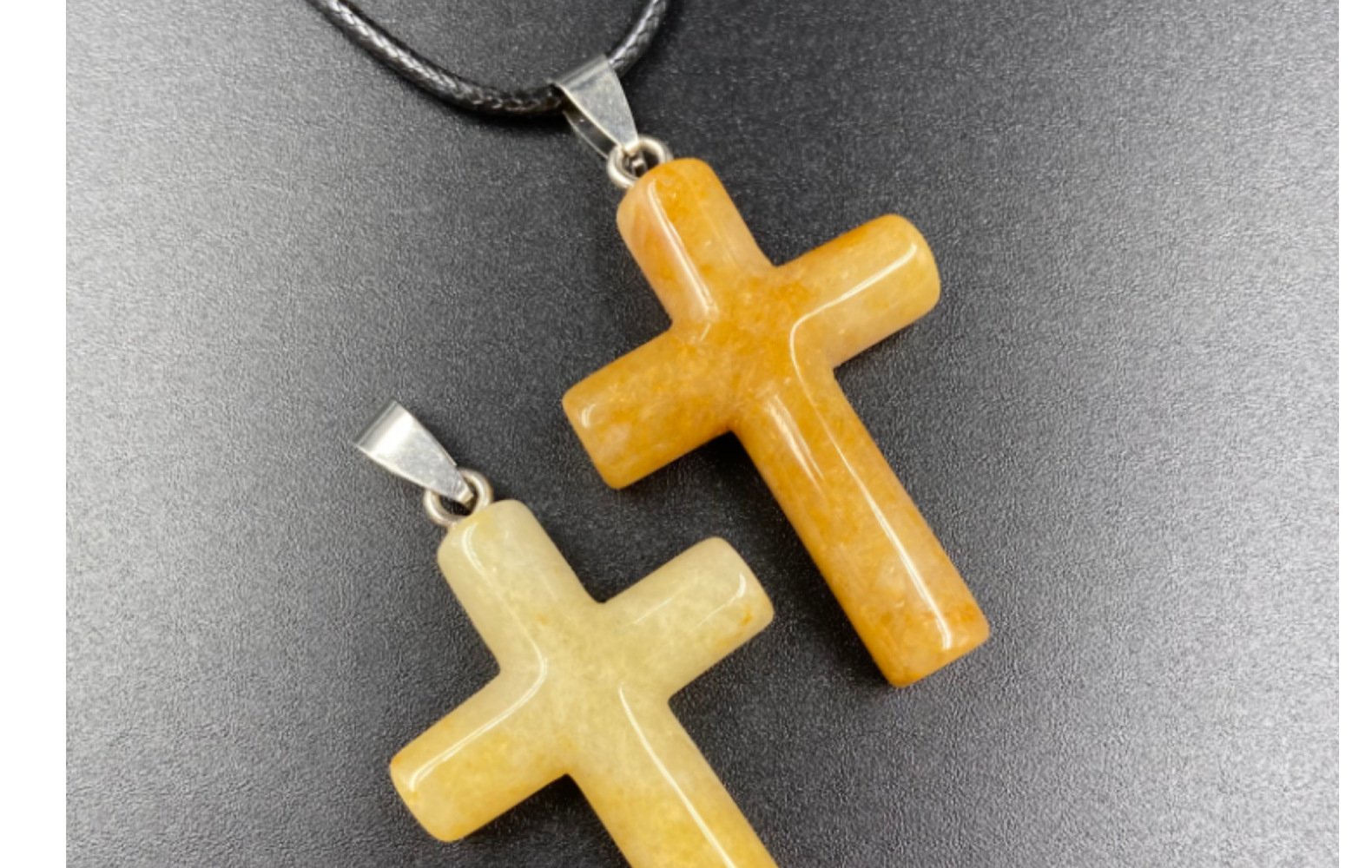 Retro Cross Natural Stone Pink Crystal Handmade Pendant Necklace 1 Piece