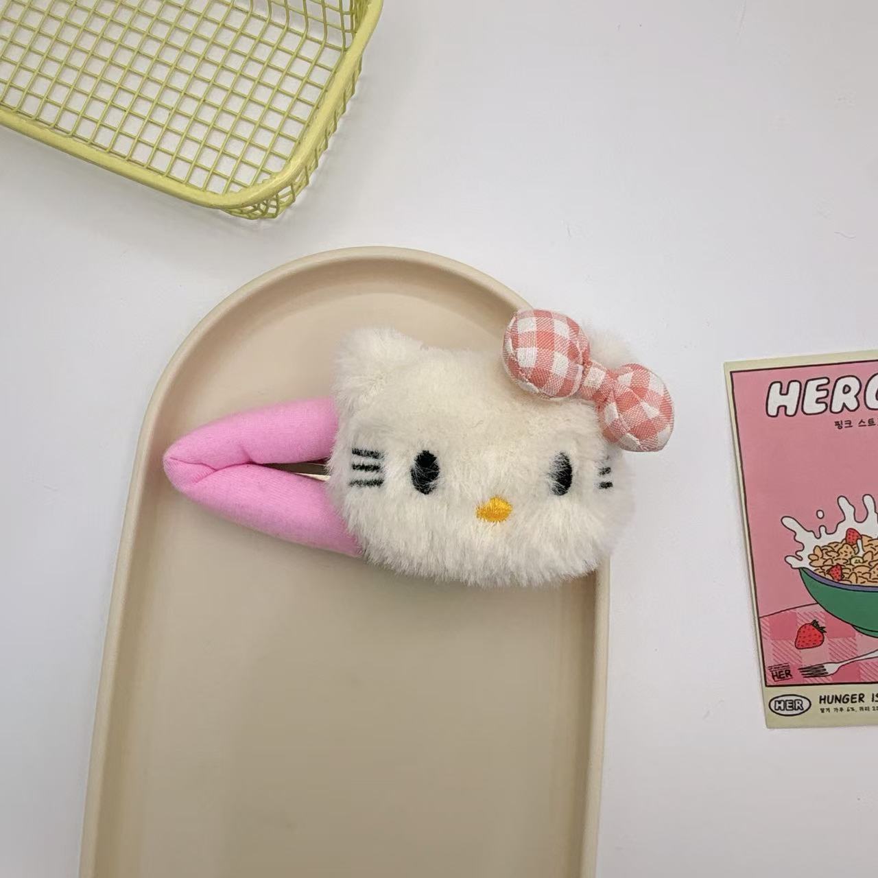 핑크 체크 무늬 나비 넥타이
