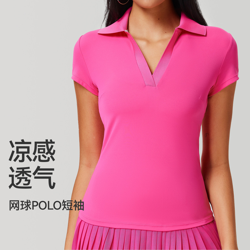 Cross-Border Sports Tops, Women's Short-Sleeved T-Shirts, Summer Badminton Wear, V-Neck Slim-Fitting Nude Running Fitness Wear, Yoga Wear Cross-Border Sports Tops, Women's Short-Sleeved T-Shirts, Summer Badminton Wear, V-Neck Slim-Fitting Nude Running Fitness Wear, Yoga Wear