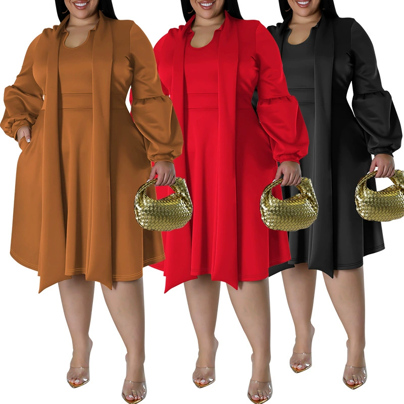 J8001 трансграничный женский шарф больших размеров с длинными рукавами и пышными рукавами, платье средней длины, прямая продажа с фабрики