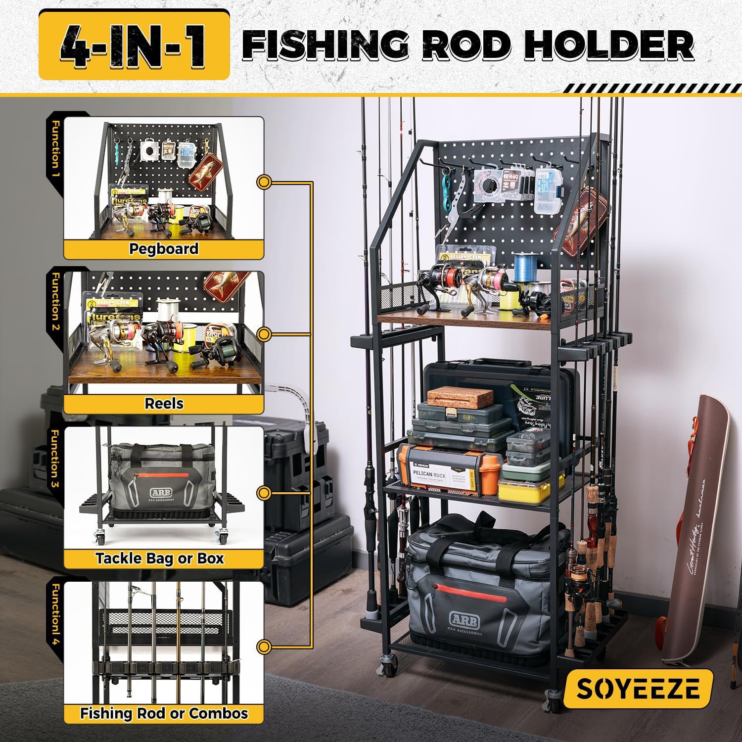 Cross-border multifunctional fishing rod storage rack tool fishing tackle box reel storage multi-layer storage for fishing carts 4