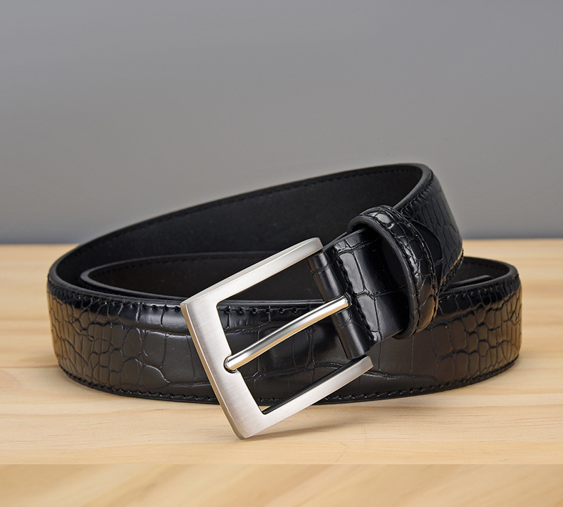Men's Crocodile Pattern Leather Belt With Classic Pin Buckle_voghion.com