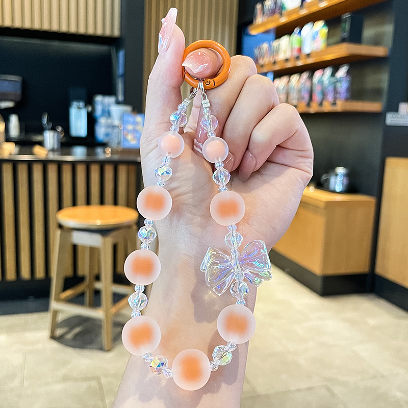 少女心蝴蝶结糖果色手机链挂件通用手机壳手工串珠手机挂绳饰品|undefined