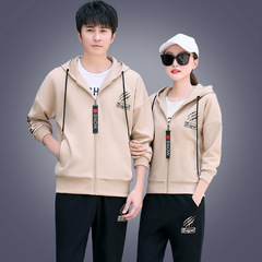 Lifestyle Sports Set 2024 New Men's Spring and Autumn Hooded Cardigan Couple Sports Top Women's Running Sweatshirt Trendy