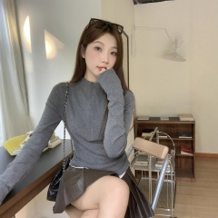 上衣女2025新款显瘦v领t恤气质修身正肩假两件打底衫