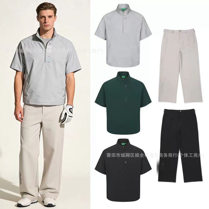 26 Korean Style New Golf Men's Sports Short-Sleeved Jacket, Windproof Jacket, Top, Long Pants, Straight Pants Suit