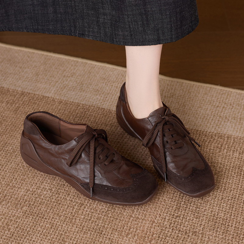 Comfortable soft-soled casual shoes, lightweight and comfortable, front-tie brown Dexun shoes, new women's genuine leather sports-style shoes Comfortable soft-soled casual shoes, lightweight and comfortable, front-tie brown Dexun shoes, new women's genuine leather sports-style shoes