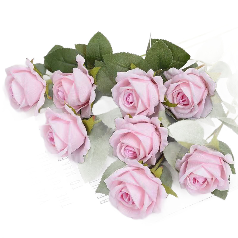 Simulación de flores de rosa única rosa de San Valentín boda en el hogar flores falsas flores artificiales sensación de tela de terciopelo rosa