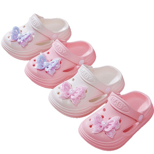 Girls 'hole shoes in summer, wearing bow, cute and fashionable baotou, wearing two feet, baotou beach sandals and sandals