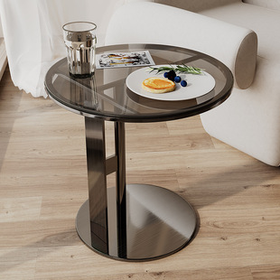Italian Corner Table Living Room Light Luxury Rock Board Sofa Side Table Glass Small Round Table Bedside Modern Simple Balcony Small Coffee Table