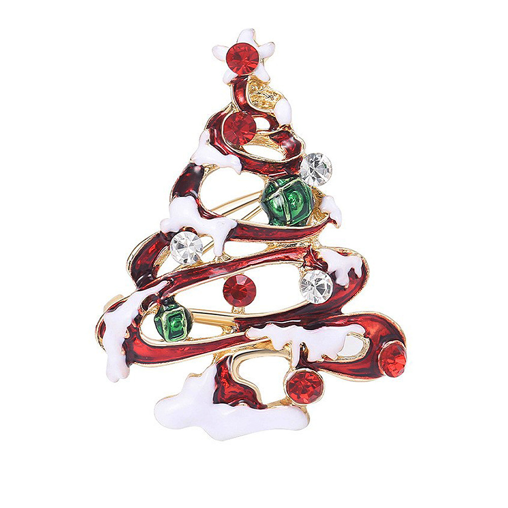 European and American Fashion Alloy Enamel Rhinestone Christmas Tree Brooch Exquisite Creative Men's and Women's Clothing Corsage Jewelry Pin