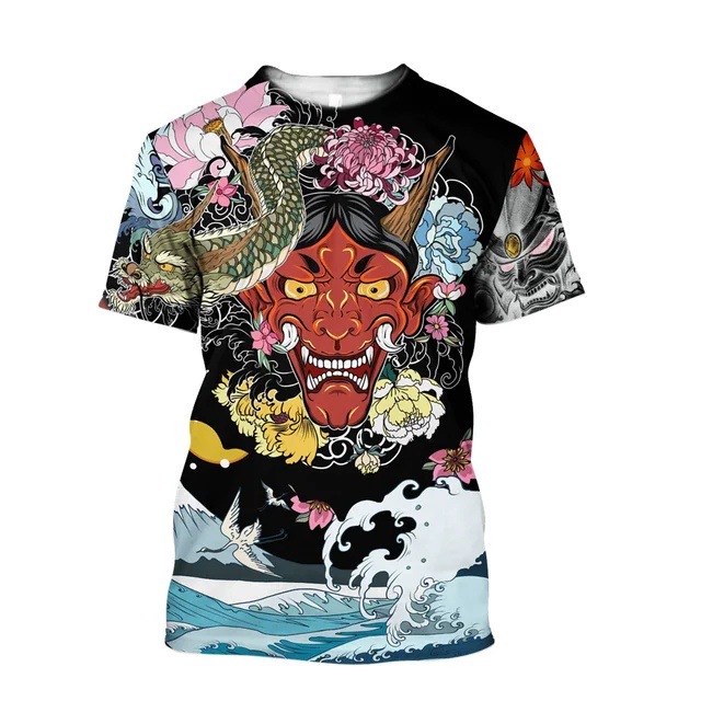 Tinta Jianghu Swordsman 3D Impresión digital Moda de la calle principal para hombres Camiseta de cuello redondo de manga corta transpirable de malla suelta