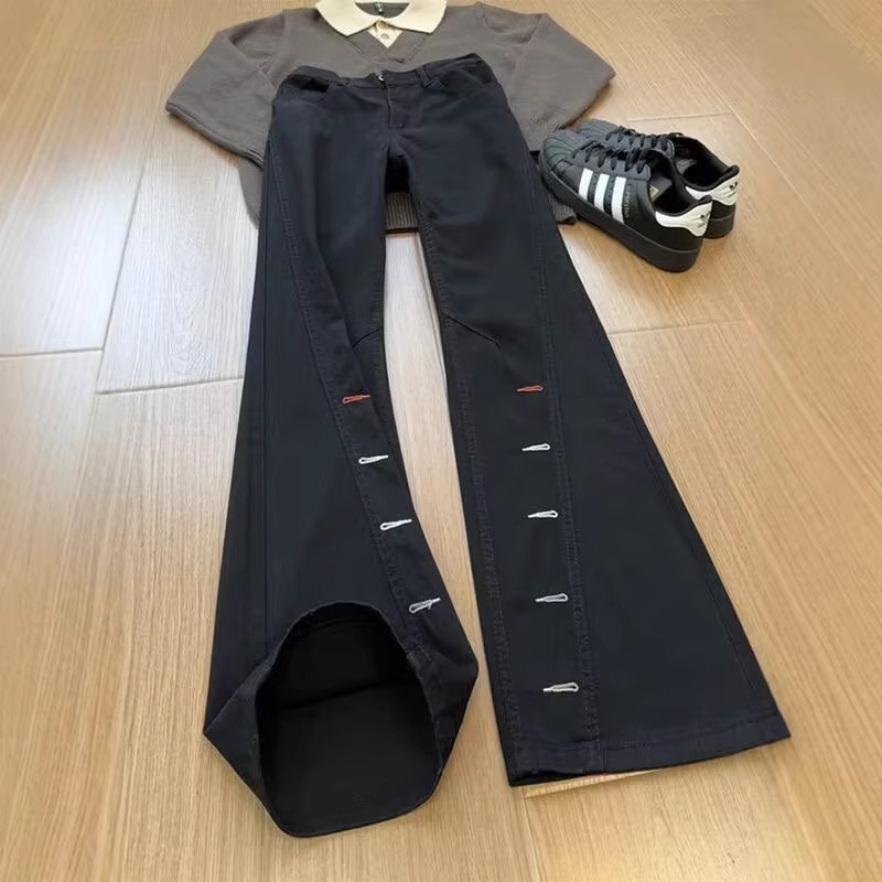 American Embroidered Micro-pull Jeans Men's Spring Trendy Brand Design Sense Diagonal Pants Loose Slim Straight Trousers_mkmklike.com