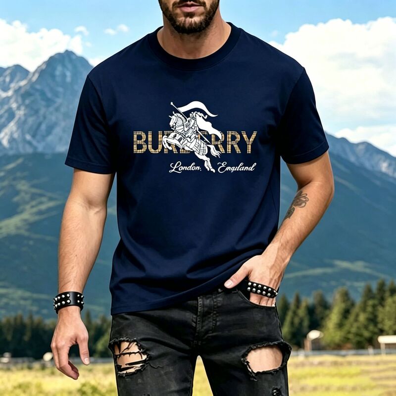 2026 Cross-Border Summer Pure Cotton European and American Style High Street Knight Print Men's T-Shirt Loose Round Neck Trendy Versatile Casual 2026 Cross-Border Summer Pure Cotton European and American Style High Street Knight Print Men's T-Shirt Loose Round Neck Trendy Versatile Casual
