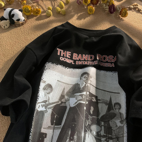 INS Short-Sleeve T-Shirt for Guys, Hong Kong-Style Printed Crewneck Tee—Simple, Versatile, and Trendy Brand-Label 3/4-Length Top