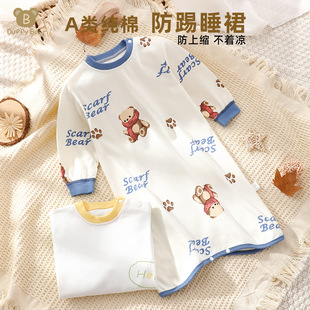 Baby Nightgown Kick-proof Spring and Autumn Boys and Girls Pajamas Jumpsuit Cotton Long-sleeved Autumn Baby Nightgown Home Clothes