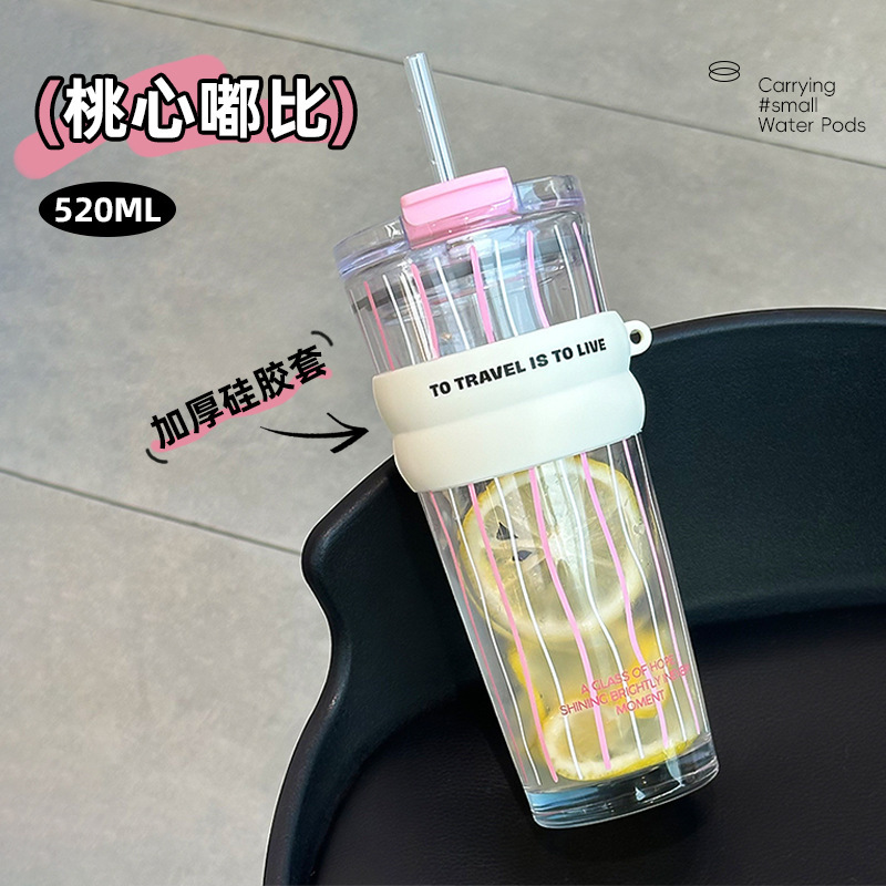 女の子向けの見栄えの良いオフィスフラワーコーヒーカップ、大容量のティーカップ、高級ガラスカップ、家庭用ストローカップ|undefined