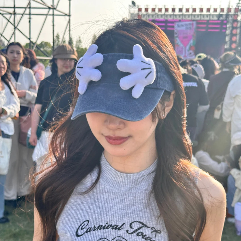 漫画猫カウボーイ中空帽子女性の夏の日焼け止めサンハットトップレス日本のかわいいカウボーイハットトレンディ|undefined