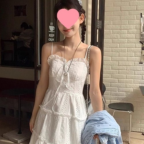 White lace strap dress for women, 2025 spring, can be worn as a layering piece, floral French ballet style dress