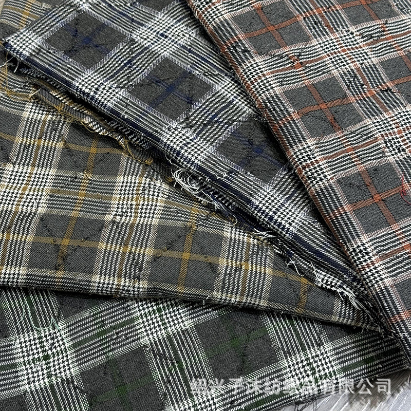 A-91475#菱形格肌理感格子千鸟格TR制服百褶裙西装外套衬衫面布料