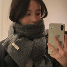高品质~韩版含羊毛羊绒灰色围巾女秋冬季保暖情侣披肩针织围脖男