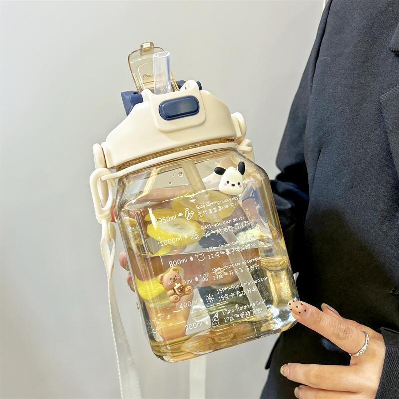 水杯大容量耐高温女生高颜值大肚吸管塑料吨吨杯2025新款方形水壶|undefined