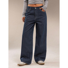W 12741 Blue stripe straight wide leg pants ��ɫ����ֱͲ����