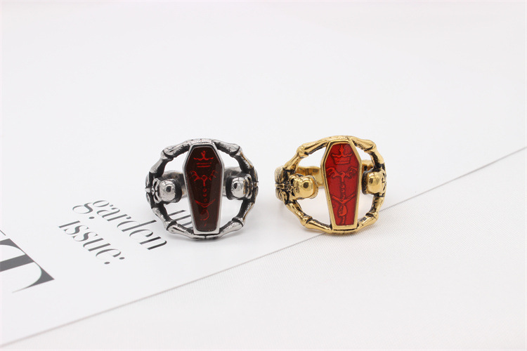 7g Weight Rings Classification Street Occasion 304 Stainless Steel Material Coffin, Skull Pattern Unisex Gender Retro, Punk Style Wholesale Jewelry Retro Punk Coffin Skull 304 Stainless Steel Rings 3