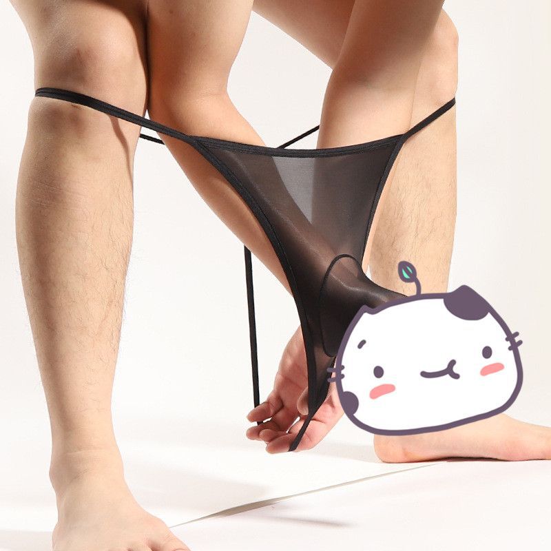 Men's Fully Transparent Thong Underwear Sexy Ultra-Thin Oily Silky Low-Waist Large Size with Jj Set Gun Bullet Separation Temptation